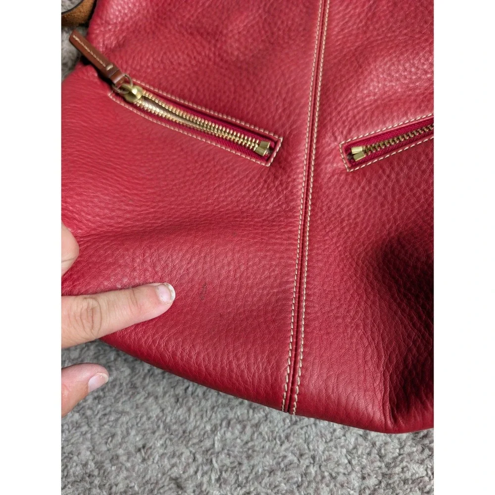 Dooney & Bourke, Red Pebbled Leather Hobo Bag, Slouchy, Brown Braided Strap